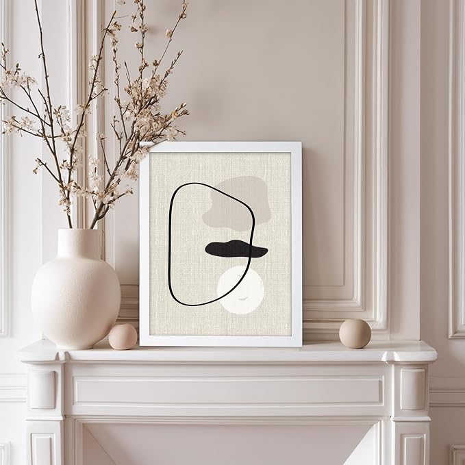 Poster Master Shapes on Linen Poster – Linen Print – Chic Boho Art – Abstract Shapes Artwork – Mid-Century Modern Piece – Great Bedroom or Living Room Wall Decor – 11x14 White Framed