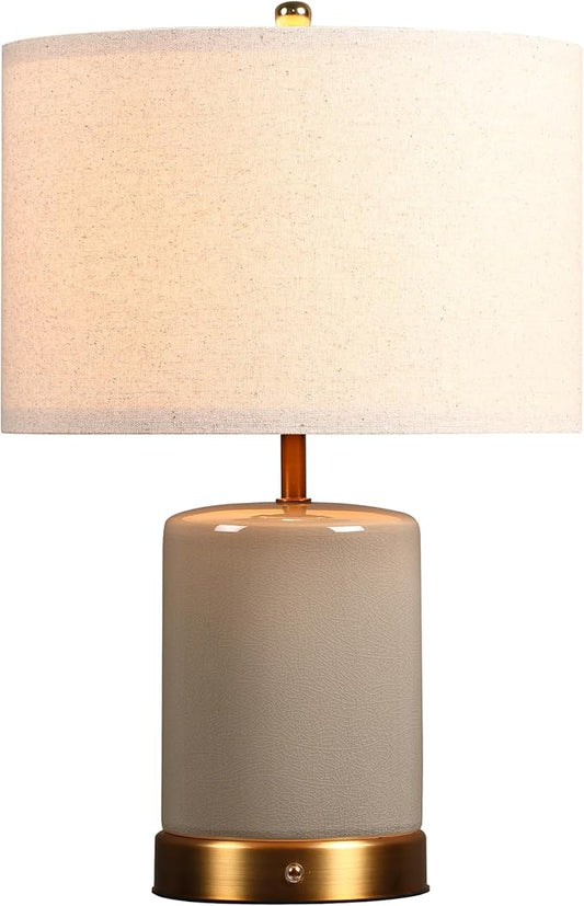 O’Bright Dune - Battery Powered Table Lamp, Rechargeable Cordless Ceramic Lamp, Full-Size 19.5 Inch Height, Dimmable, Smart Safety Protection, Type-C Fast Charging, LED Bulb Included, Stone Grey