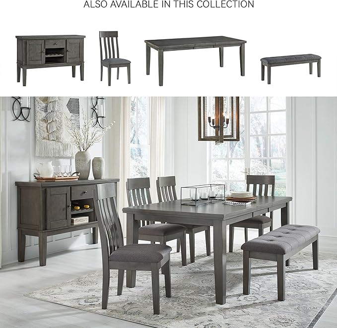 Signature Design by Ashley Hallanden Modern Farmhouse Rectangular Dining Room Butterfly Extension Table with Self-Storing Leaf, Seats Up to 6, Wood, Dark Gray