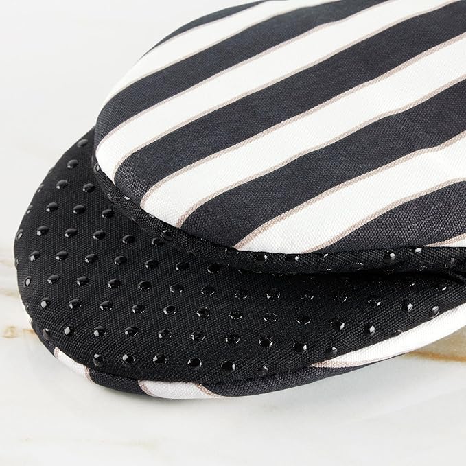 Kate Spade New York Botanical Stripe Mini Oven Mitt 2-Pack Set, 5.5" x 8", Black/Beige