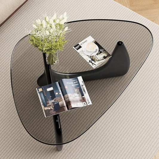 Modern Triangle Glass Coffee Table, Mid Century Coffee Table for Living Room Bedroom Reception Office Tables