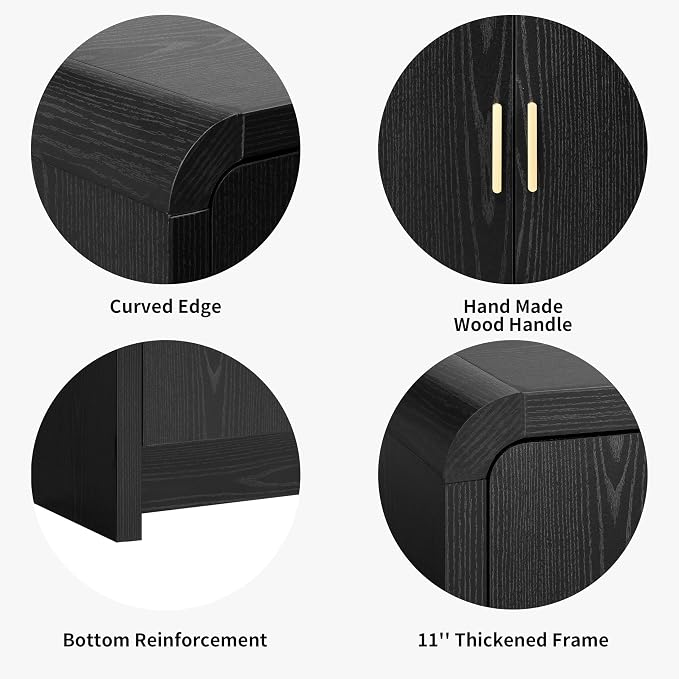 Finnhomy 68'' Sideboard Buffet Cabinet with Storage, Curved Design Credenza Storage Cabinet with 4 Doors, Console Cabinet for Kitchen, Living Room & Hallway, Black