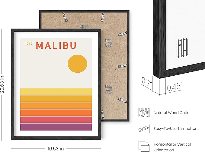 HAUS AND HUES Vintage California Wall Art – Retro Travel Poster, Orange Geometric Print, Mid-Century Aesthetic Decor (Black Frame, 16x20)