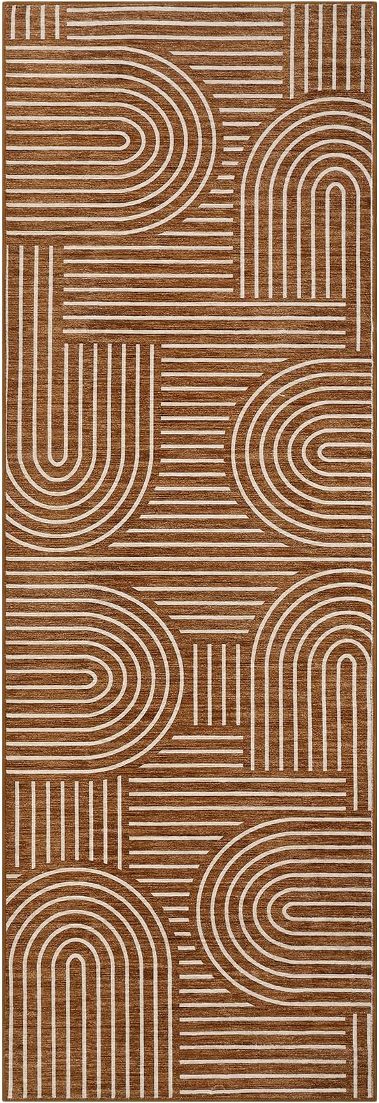 Modern Rug 2x6 Runners for Hallways, Abstract Kitchen Runner Rugs Non Slip Bath Runner, Rainbow Washable Runners Rug for Bedroom, Soft Long Rugs for Entryway Bathroom Laundry Dorm, Copper