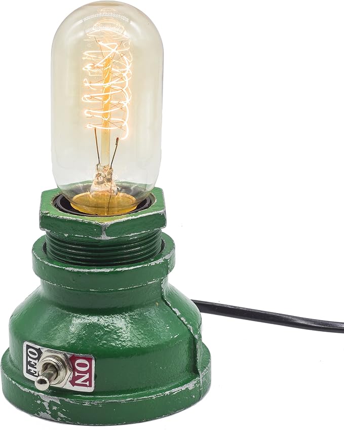 Loft Style Lamp, Corporal Green Steampunk Industrial Vintage Style, Water Pipe Table Desk Light with Dimmer, Aged Rustic Metal (Green) Replace The Bulb with dimmable Bulbs only
