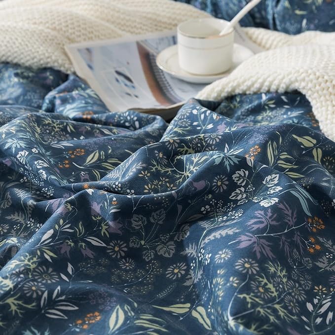 HoneiLife King Duvet Cover Set - 100% Cotton Comforter Cover, Floral Bedlinen Set with Zipper Closure & Corner Ties, 3-pcs(1Duvet Cover+2 Pillow Case)-Herbs
