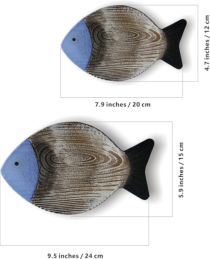 2PC Beach Decor for Home or Ocean Decor Fish Hanging Wall Art Coastal Decor Ocean Bathroom Decor Nautical Wall Decor, Fish Decor for Bathroom, Patio or Pool. Wooden Vintage