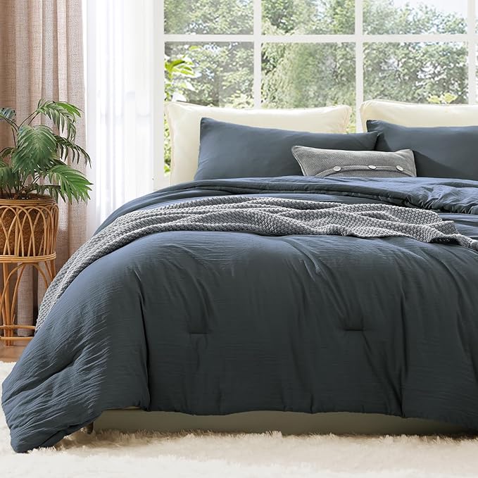 WRENSONGE California King Comforter Set - 3 Pieces Prewashed Blue Grey Comforter Soft Lightweight for All Seasons,Down Alternative Comforters California King Size with 2 Pillow Shams