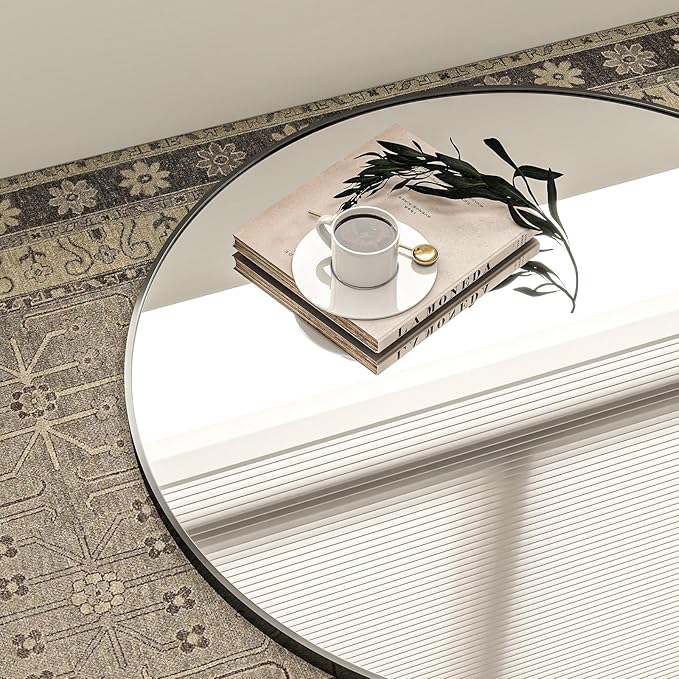 Round Mirror Wall Mounted Mirror - 24" Circle Mirror Bathroom Vanity Mirror with Aluminum Frame for Bedroom Living Room, Entryway Decor Black Mirror