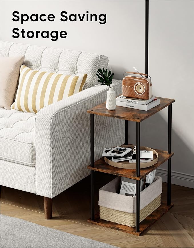 PARTPHONER Floor Lamp with Table, Night Stand with Lamp, Narrow Side Table with 3CCT LED Bulb, Small Coffee Table, Modern End Table with Storage Shelves for Living Room Bedroom Home Décor