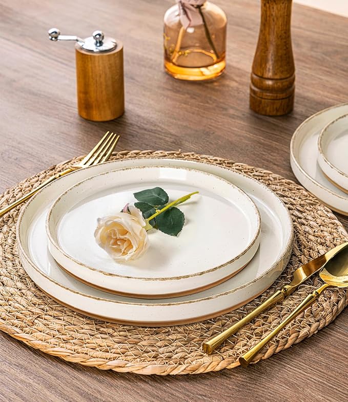 AmorArc Ceramic Dinnerware Sets for 8, 24 Pieces Handpainted Plates and Bowls Set with Rustic Terracotta Underside, Scratch Resistant Stoneware Dishes Set, Dishwasher & Microwave Safe