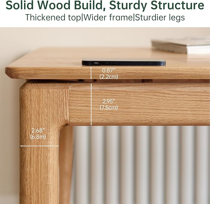YESWOOD Rectangular Solid Wood Home Office Desk, Modern Dining Table, Writing Computer Desk for Sturdy, Dining Room, Living Room, Office Natural Wood Color 55.11" W