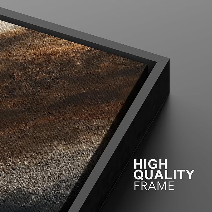 MUDECOR Framed Canvas Print Wall Art Earth Tone Marble Flow Abstract Brown and Cream Fluid Illustrations Fine Art Decorative Zen Multicolor Country/Farmhouse Retro for Bedroom - 16"x24" BLACK