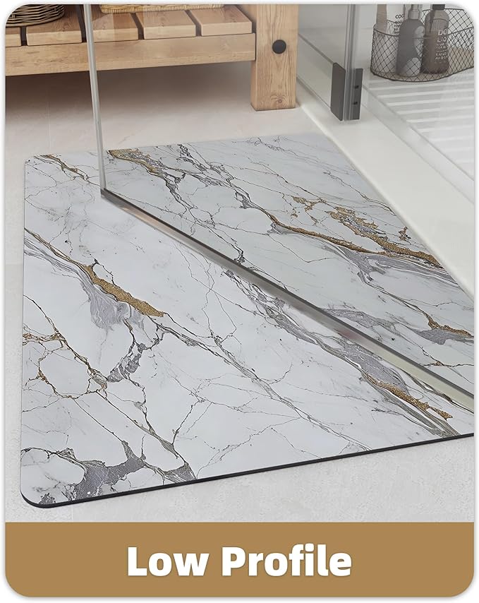 Color&Geometry Ultra Thin Bath Mat, Non Slip Quick Dry Rugs,Absorbent Marble Bathmat,24"x36",Washable Rubber Mats for Shower Floor,in Front of Bathtub,Bathroom Decor,Gray and Gold Marble-Patterned