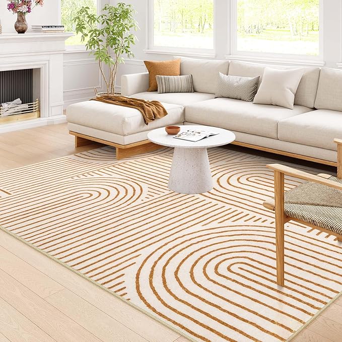 Lahome Abstract 10x14 Area Rugs for Living Room Bedroom, Soft Large Washable Rugs, Ultra-Thin Non-Slip Modern Dining Room Rug Non-Shedding Accent Carpet for Office Darrell, Orange