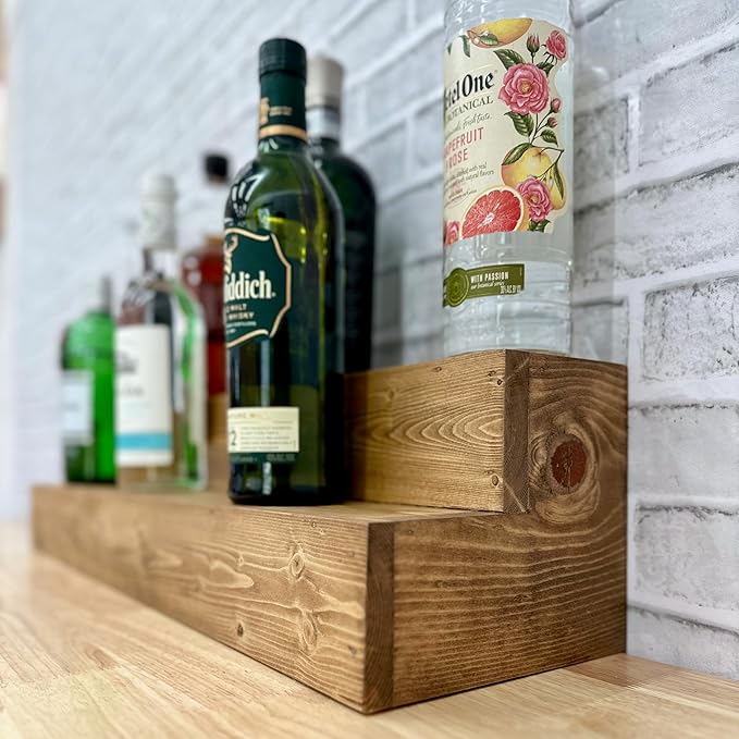 Tiered Bottle Shelf | 2 Tier Liquor Bottle Display | Bar Organization | Display Shelf | Wine Shelf | Bar Display | Kitchen Counter Shelf (24", Early American)