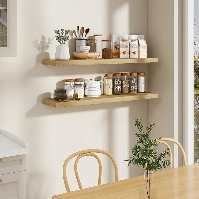 48"W x 9.3"D Floating Shelves for Wall, Wall Mounted Bathroom Shelves 2 Pack Deep Floating Shelf for Bedroom Kitchen Living Room, Rustic Wooden Wall Shelf with Invisible Bracket for Books Decor