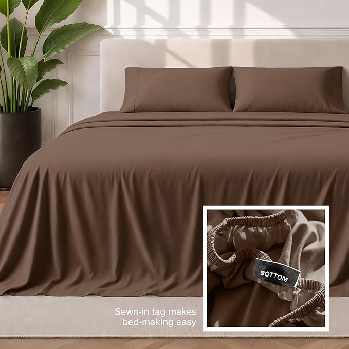 Bare Home Twin XL Sheet Set - 1800 Ultra-Soft Microfiber Twin Extra Long Bed Sheets - Double Brushed - Deep Pockets - Easy Fit - 3 Piece Set - Bedding Sheets & Pillowcases (Twin XL, Cocoa)