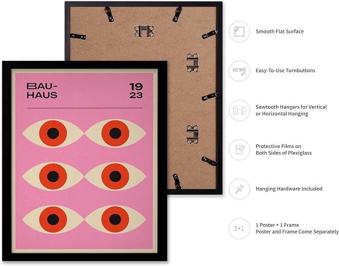 Poster Master Bauhaus Poster - Lavender Evil Eye Print - Geometric Art - Chic Boho Art - Mid Century Modern Art - Contemporary Art - Great Living Room or Bedroom Wall Decor - 8x10 Black Framed