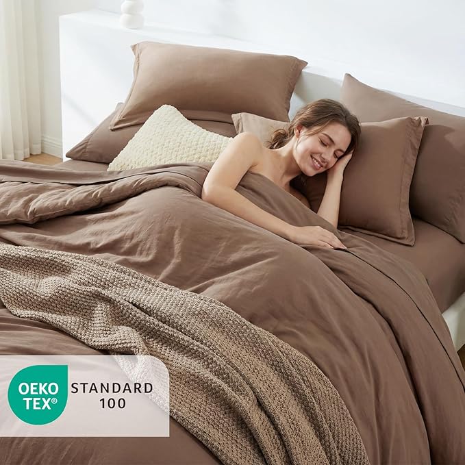 WRENSONGE Full Size Comforter Sets- 7 Pieces Soft Brown Bed in a Bag with Fitted Sheet, Flat Sheet, 2 Pillow Shams, 2 Pillowcases, Warm Bedding Sets for All Season