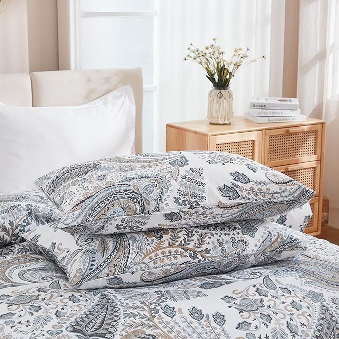 Paisley Duvet Cover Twin Size 100% Cotton Bedding Set Soft & Breathable 2 Pcs Luxury Duvet Cover Sets with Zipper Closure All Season