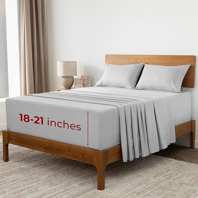 Mellanni Extra Deep Split King Sheets - 5 PC Iconic Collection Bedding - Hotel Luxury, Ultra Soft, Cooling Bed Sheets - Wrinkle, Fade, Stain Resistant (Split King, Light Gray)