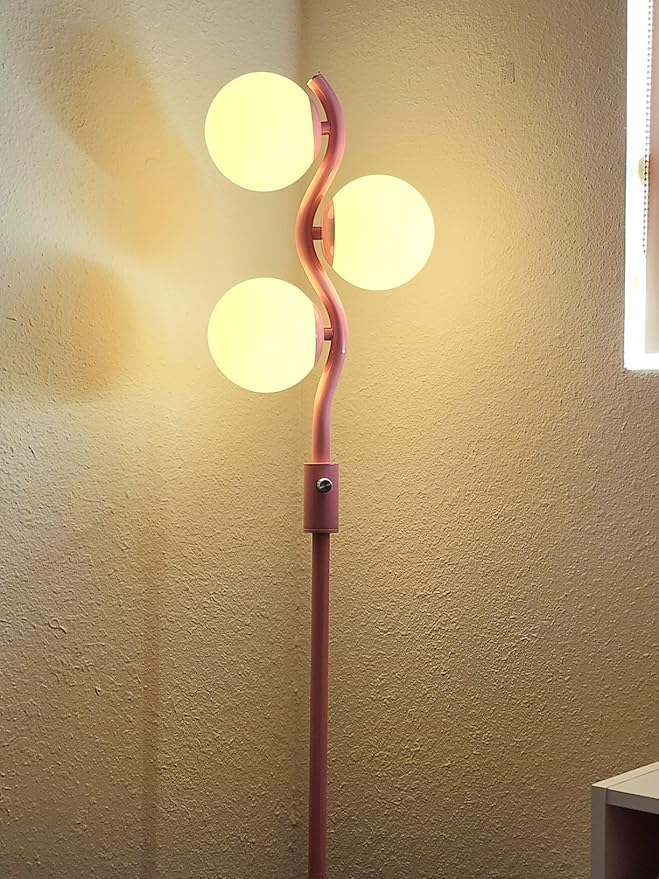 Lightdot 60IN Dimmable Pink Floor Lamp Mid Century Standing Lamps with 3Pcs 3000K Warm White Bulbs Included Dimmable Globe Modern Tall Lamp with Stable Base for Bedroom/Office/Sofa Beside/Corner Decor