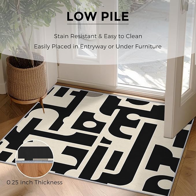Mid Century Modern Rugs for Bedroom Decor, 7x9 ft, Geo MCM Area Rugs for Living Room, Soft Non Slip Washable Abstract Geometric Carpet Home Decorations Dt-Ghf-28