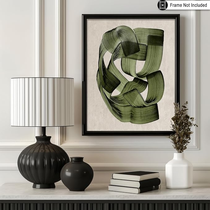 Poster Master Green Abstraction Poster - Brush Strokes Print - Painted Swirl Art - Chic Boho & Abstract Art - Great Office or Living Room Decor - 8x10 UNFRAMED