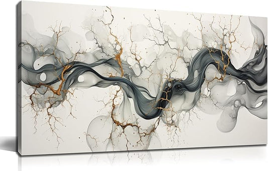 Abstract Wall Art for Living Room Black White and Gold Wall Decor for Office Modern Prints Wall Art for Bedroom Size 20 x 40 Inch