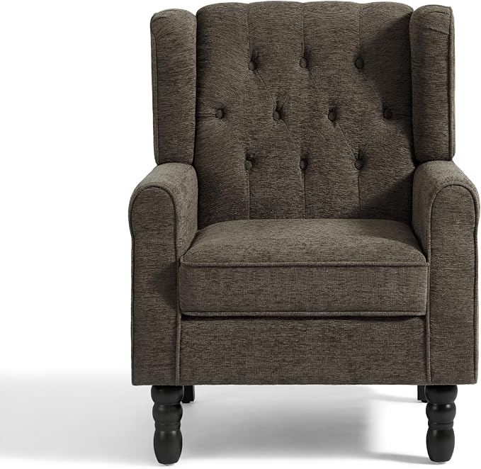 High Back Accent Chairs Set of 2, Upholstered Armchair Wingback Arm Chair for Living Room, Comfy Single Sofa Solid Wood Legs Bedroom Reading Seat - Taupe Tan