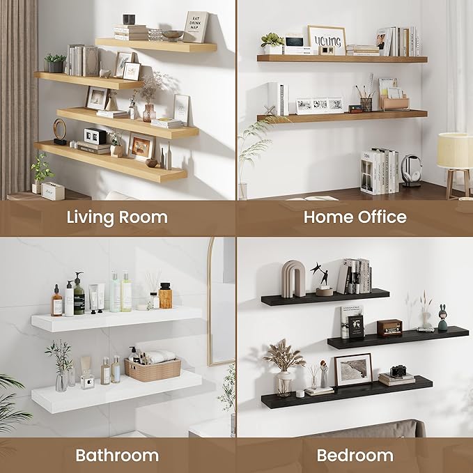 Dreamland 8" Deep Long Floating Shelves, 32 Inches Floating Shelves for Wall Set of 2, Large Display & Storage Shelf, Wall Shelf for Bathroom Bedroom Living Room Kitchen Office, White