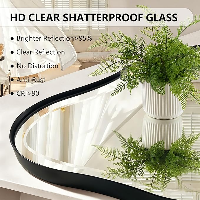 POZINO Large Irregular Beveled Mirror, 63"x31.5" Organic Full Length Mirror with Black Metal Frame, Asymmetrical Wall Mirrors for Entryway Hallway Cloakroom Living Room, Horizontal/Vertical Hanging