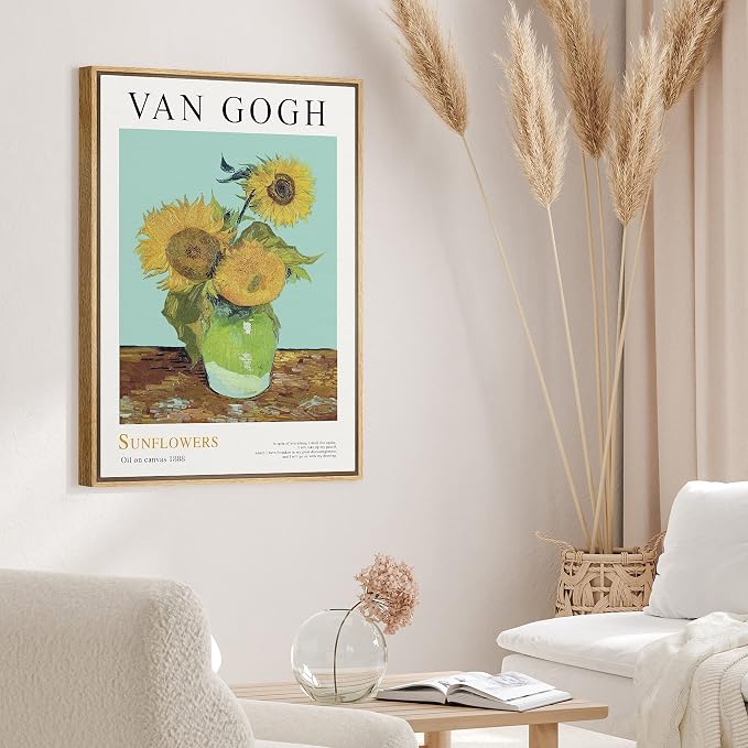 SIGNLEADER Framed Canvas Print Wall Art Van Gogh Sunflower Oil on Canvas Decorative Brushstroke Illustrations Fine Art Colorful Multicolor Warm for Living Room, Bedroom, Office - 24"x36" Natural
