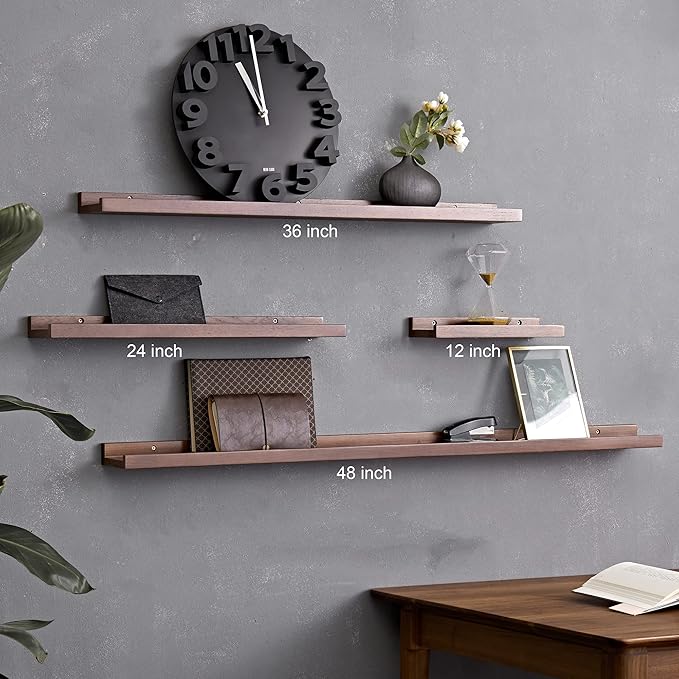 Long Floating Shelf 48 Inch Natural Wood Shelves for Bedroom, Rustic Display Books Picture Ledge Shelf for Wall Mounted, Solid Walnut Wood Shelf, Easy to Install, Walnut Color, 48 *4 *1.5 (1 Pack)