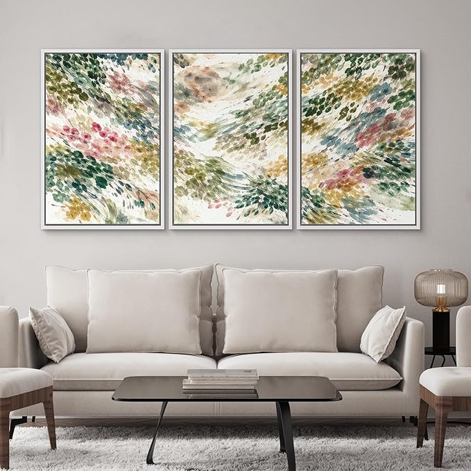 SIGNWIN Framed Canvas Print Wall Art Set Colorful Botanical Watercolor Brush Abstract Illustrations Modern Art Decorative Boho Relax/Zen Nordic for Living Room, Bedroom, Office - 24"x36"x3 White
