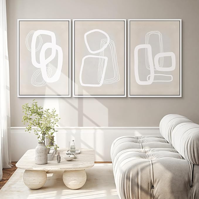SIGNWIN Framed Canvas Print Wall Art Set Mid-Century Geometric Polygon Variety Abstract Shapes Cozy Neutral Decorative Contemporary Minimal for Living Room, Bedroom, Office - 16"x24"x3 White