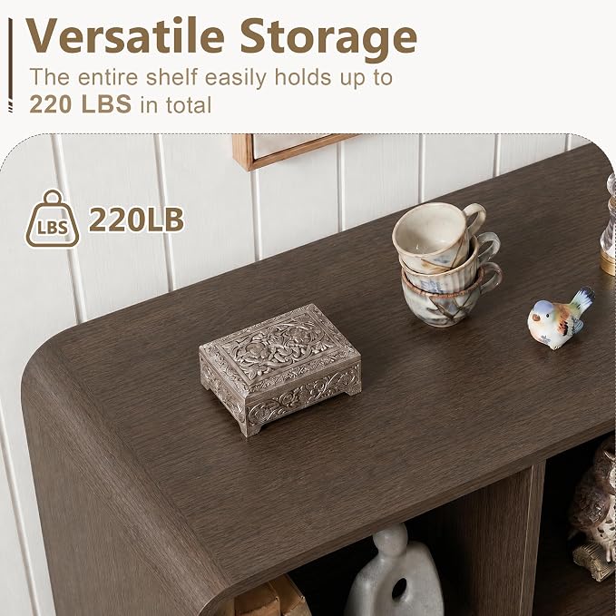 YOSHOOT 6 Cube Bookshelf - 35.4" Wood Cube Bookcase with Legs, Open Cubby Bookshelves with Curved Profile Design for Bedroom, Living Room,Home Office, Walnut