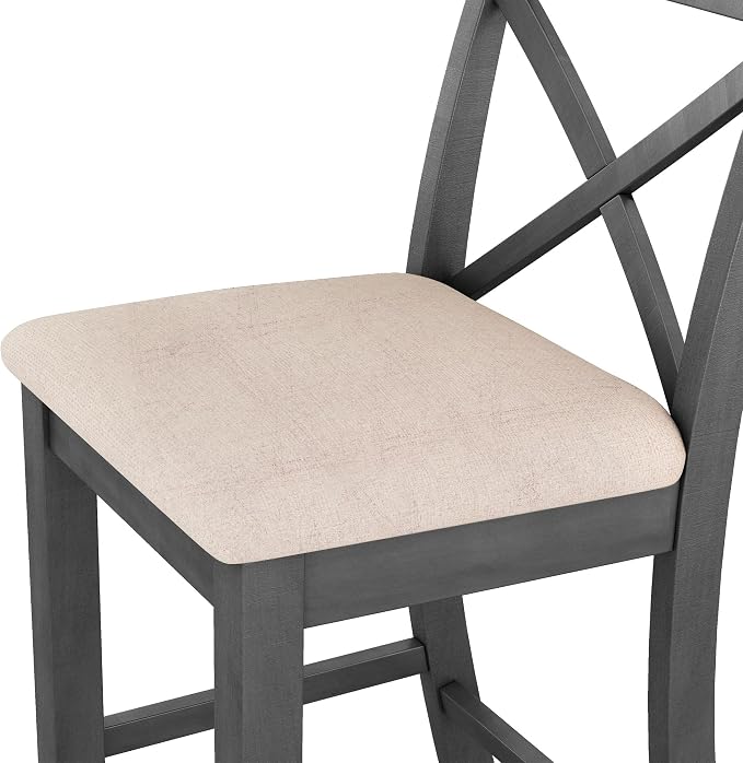 VilroCaz Farmhouse 3-Piece Counter Height Wood Kitchen Dining Sets, Home Bar Pub Kitchen Breakfast Set, 48'' Long Bar Table with 2 Upholstery Chairs for Small Places (Gray-I)