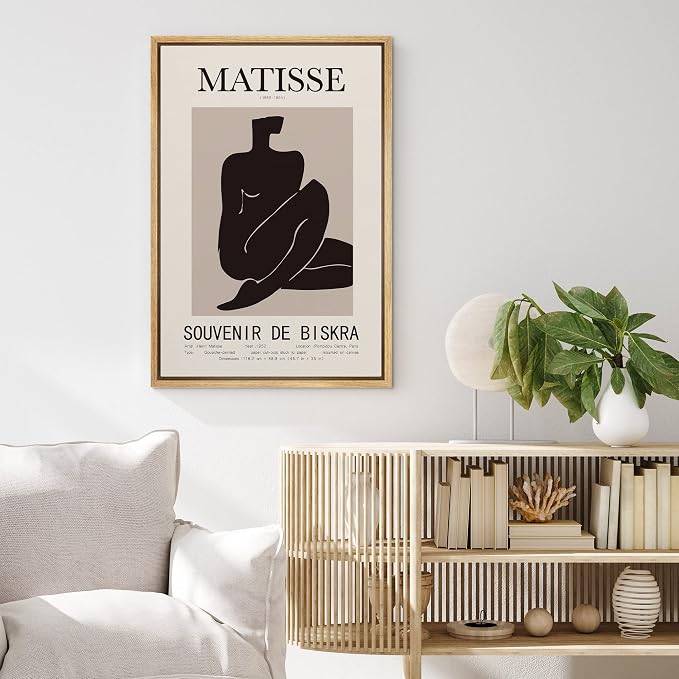 MUDECOR Framed Canvas Print Wall Art Henri Matisse Black & Tan Abstract Female Nude People Shapes Drawings Modern Art Minimalist Multicolor Cool for Living Room, Bedroom, Office - 16"x24" Natural