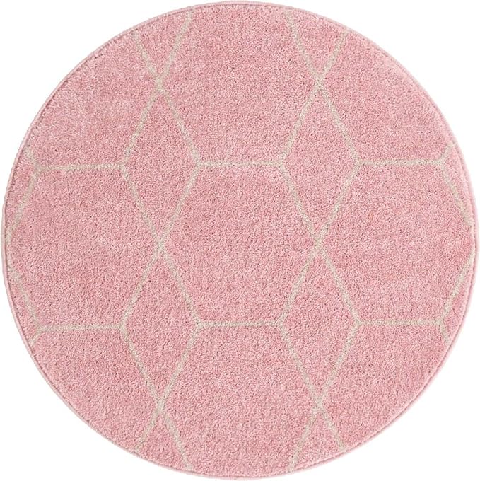 Unique Loom Trellis Frieze Collection Area Rug - Geometric (3' Round, Light Pink/ Ivory)