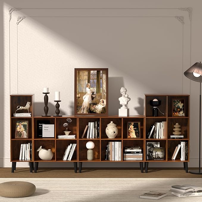 3 Cube Storage Organizer with Legs, 3 Tier Cube Low Bookcase Freestanding Storage Display Organizer for Home Office, Three-Cubes Open Shelf Short Bookshelf (Retro Brown, 3 Cube)