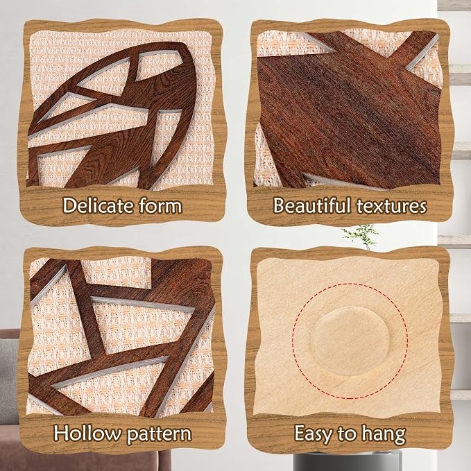 Zzbakress 2 Pcs Mid Century Modern Wall Decor Wooden Abstract Geometric Art for Home Living Room Bedroom (Style H)