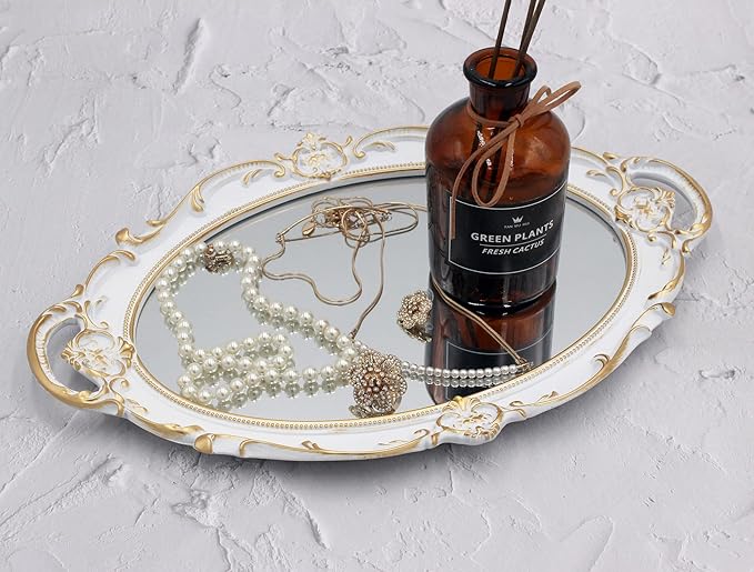 Eaoundm 14.5 x 10 inchs Oval Antique Decorative Wall Mirror Vintage Hanging Mirror (White)