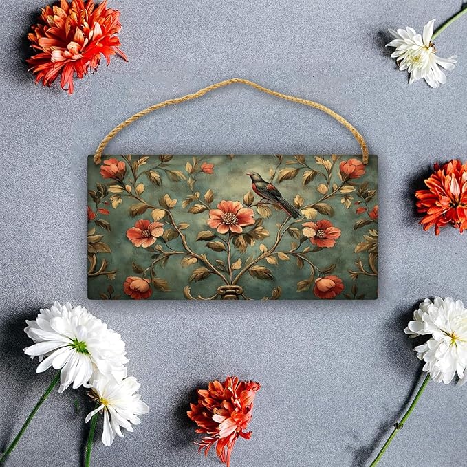 Vintage Floral Wooden Art, Classic Bird-Inspired 12x6 Inch Wall Decor, Perfect for Home Styling Fans & Traditional Home Aesthetics