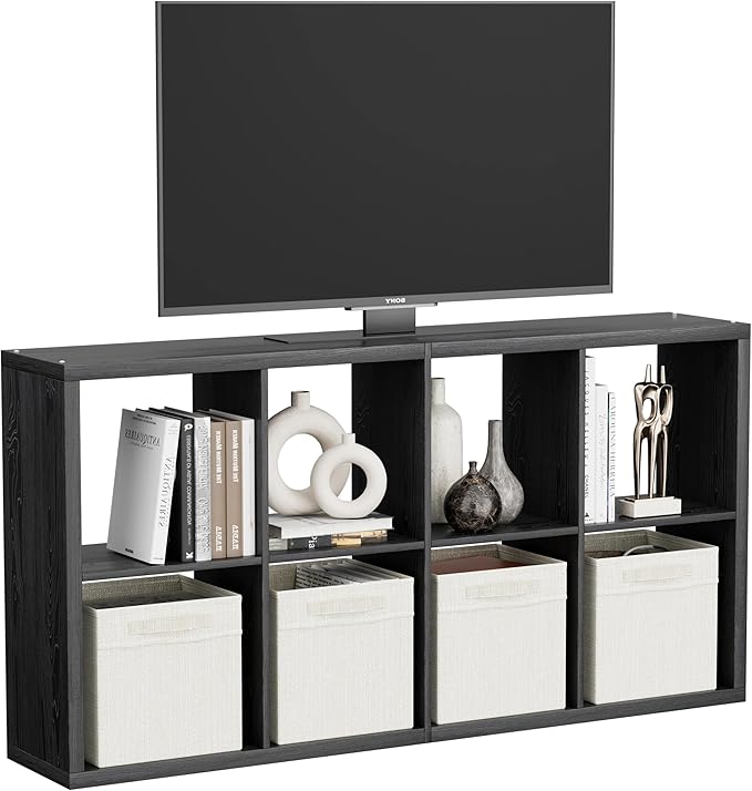 Black 8-Cube Storage Organizer Shelf – Heavy-Duty Engineered Wood, Easy Assembly, 25.12" L x 9.37" W x 48.74" H, for Living Room, Bedroom & Office