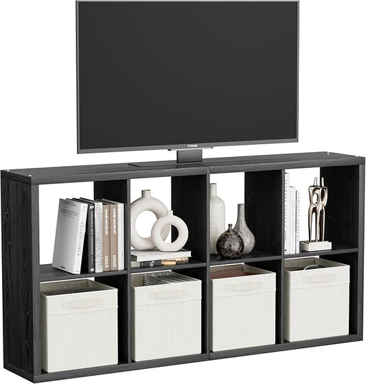 Black 8-Cube Storage Organizer Shelf – Heavy-Duty Engineered Wood, Easy Assembly, 25.12" L x 9.37" W x 48.74" H, for Living Room, Bedroom & Office