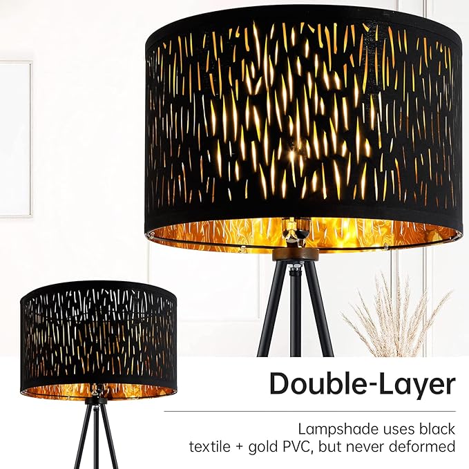 BoostArea Floor Lamp, Tripod Floor Lamp, 8W LED Bulb, Decorative Lamp Shade, Mid Century Standing Lamp for Living Room, Bedroom, Study Room and Office