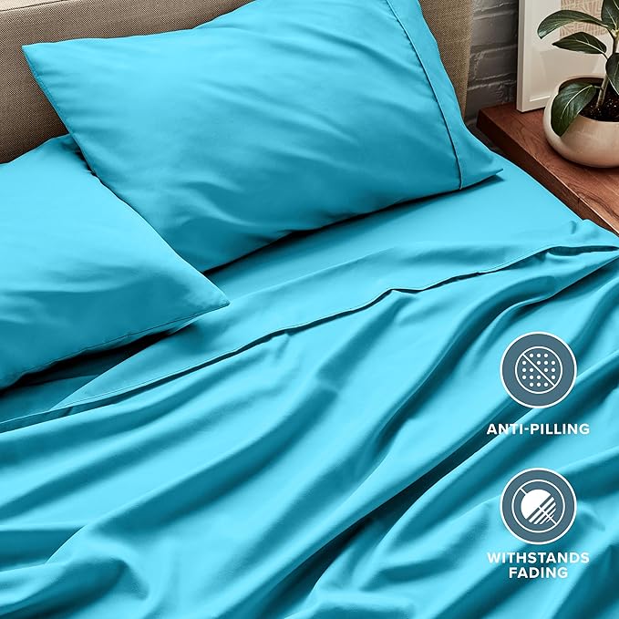 Bare Home Split Head Flex King Sheet Set - 1800 Ultra-Soft Microfiber Bed Sheets - Double Brushed - Deep Pockets - Easy Fit - 4 Piece Set - Bedding Sheets & Pillowcases (Aqua)