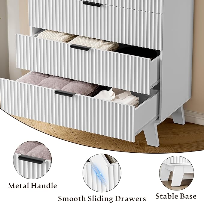 39" Tall Dresser for Bedroom, 4-Drawer Fluted Chest of Drawers, Modern Wood Highboy with Deep Storage, Metal Slides & Handles, Anti-Tip Kit, Vertical Clothes Organizer for Apartment, Nursery